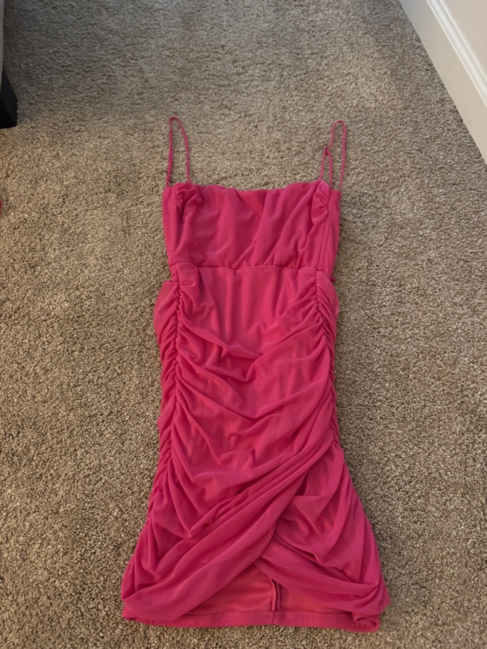 Lucy in the Sky Hot Pink Ruched Mini Dress